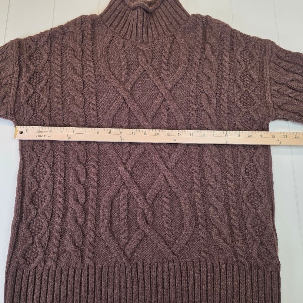 L.L.Bean Mens Large Wool Alpaca Blend Cable Knit Mock Neck Sweater Brown 523236 - Picture 8 of 9